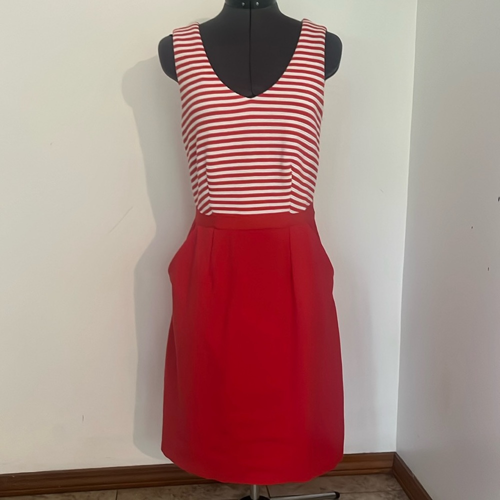 Boden Red and White Striped Dress